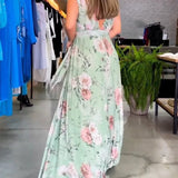 Gia - Sleeveless Floral Split Hem Long Dress