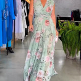 Gia - Sleeveless Floral Split Hem Long Dress
