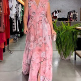 Gia - Sleeveless Floral Split Hem Long Dress