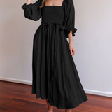 Aviana - Elegant Reversible Puff Sleeve Maxi Dress