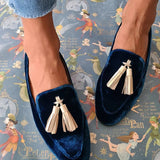 Hannah | Midnight Elegance Loafers with Champagne Tassels
