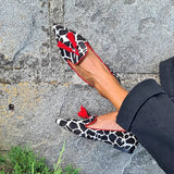 Helena | Animal Print Loafer With Red Fringes