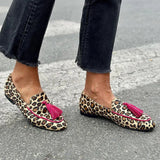 Edith | Animal Print Loafer With Fuchsia Fringes