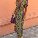 Della - Women's Pleated Floral Print Boho Dress