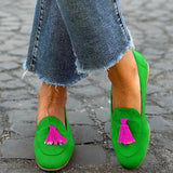 April | Green Loafer With Fuchsia Tassel