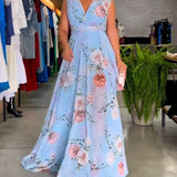 Gia - Sleeveless Floral Split Hem Long Dress