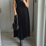 Sorrel - Elegant Spliced Pleated Maxi Dress