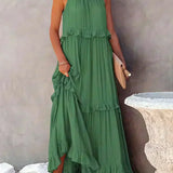 Delilah - Elegant Halter Neck Ruffle Trim Dress