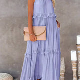 Delilah - Elegant Halter Neck Ruffle Trim Dress
