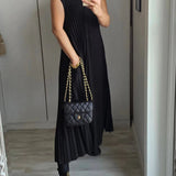Sorrel - Elegant Spliced Pleated Maxi Dress