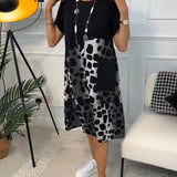 Allison - Stylish Short Sleeve Leopard Print Midi Dress