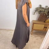 Sorrel - Elegant Spliced Pleated Maxi Dress