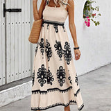Valentina - Chic Square Neck Sleeveless Printed Beach Dress
