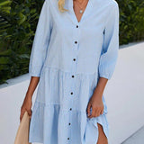 Zuri - Women’s Loose Shirt Style V-Neck Mini Dress