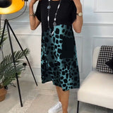 Allison - Stylish Short Sleeve Leopard Print Midi Dress