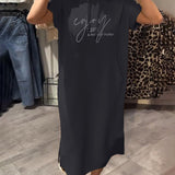 Parker - Casual Letter Print Hooded Pullover Dress