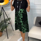 Allison - Stylish Short Sleeve Leopard Print Midi Dress