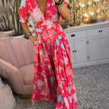 Reagan - V-Neck Short Sleeve Floral Maxi Dress