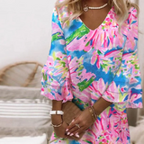 Sylvie - Women's Pink Mini Dress with Bell Sleeves