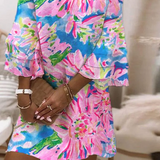 Sylvie - Women's Pink Mini Dress with Bell Sleeves