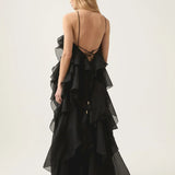 Nephele - Long Halter Ruffle Cocktail Dress