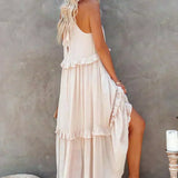 Delilah - Elegant Halter Neck Ruffle Trim Dress