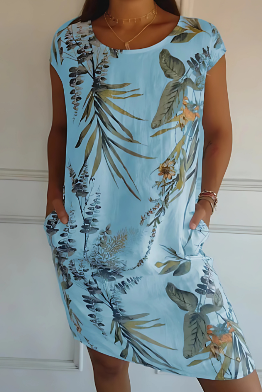 Iris - Casual Loose-Fit Knee-Length Printed Dress