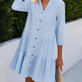Zuri - Women’s Loose Shirt Style V-Neck Mini Dress