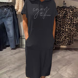 Parker - Casual Letter Print Hooded Pullover Dress