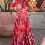 Reagan - V-Neck Short Sleeve Floral Maxi Dress