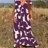 Elowen - Irregular Geometric Print Sleeveless Dress