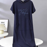 Parker - Casual Letter Print Hooded Pullover Dress