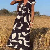 Elowen - Irregular Geometric Print Sleeveless Dress