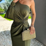 Odessa - Asymmetrical Ruched Bandage Midi Dress