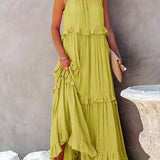 Delilah - Elegant Halter Neck Ruffle Trim Dress