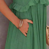 Delilah - Elegant Halter Neck Ruffle Trim Dress