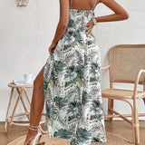 Maple - Floral V-Neck Suspender Maxi Dres