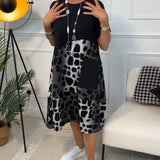 Allison - Stylish Short Sleeve Leopard Print Midi Dress