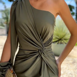 Odessa - Asymmetrical Ruched Bandage Midi Dress