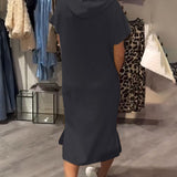 Parker - Casual Letter Print Hooded Pullover Dress