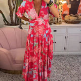 Reagan - V-Neck Short Sleeve Floral Maxi Dress