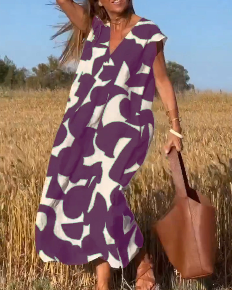 Elowen - Irregular Geometric Print Sleeveless Dress