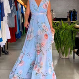 Gia - Sleeveless Floral Split Hem Long Dress