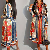 Marigold - Mid-Calf Long Sleeve Shirt Dress