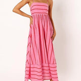 Elsie - Women’s Slash Neck Stripe Slip Maxi Dress
