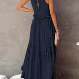 Delilah - Elegant Halter Neck Ruffle Trim Dress