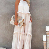 Delilah - Elegant Halter Neck Ruffle Trim Dress