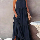 Delilah - Elegant Halter Neck Ruffle Trim Dress