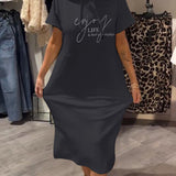 Parker - Casual Letter Print Hooded Pullover Dress