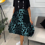 Allison - Stylish Short Sleeve Leopard Print Midi Dress
